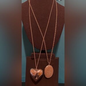 Trifari vintage lot of 2 silver tone necklaces 29” locket & heart pendant